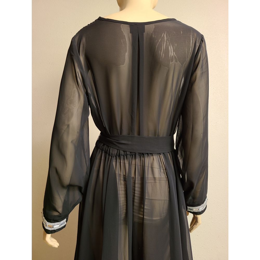 Sheer Faux Wrap Robe w/ rhinestone trim - Picture 5 of 8